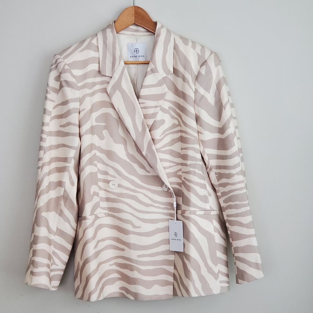 Anine Bing Kaia Blazer Zebra Print Medium